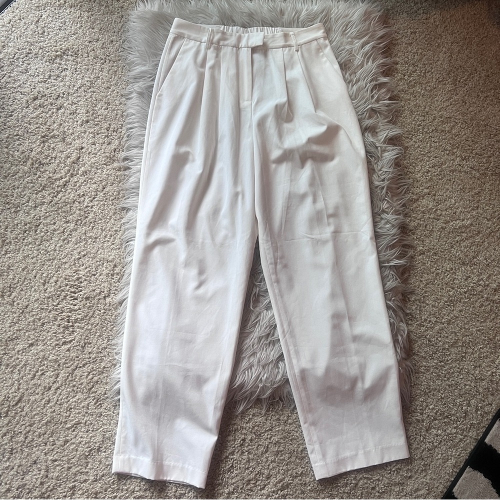 Ivory Pleated High Waist Straight Trousers - Picture 11 of 16